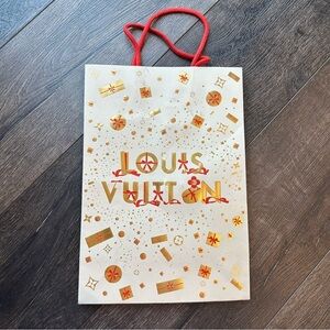 Louis Vuitton Christmas Holiday Cream Gift Bag with Red and Gold Accents